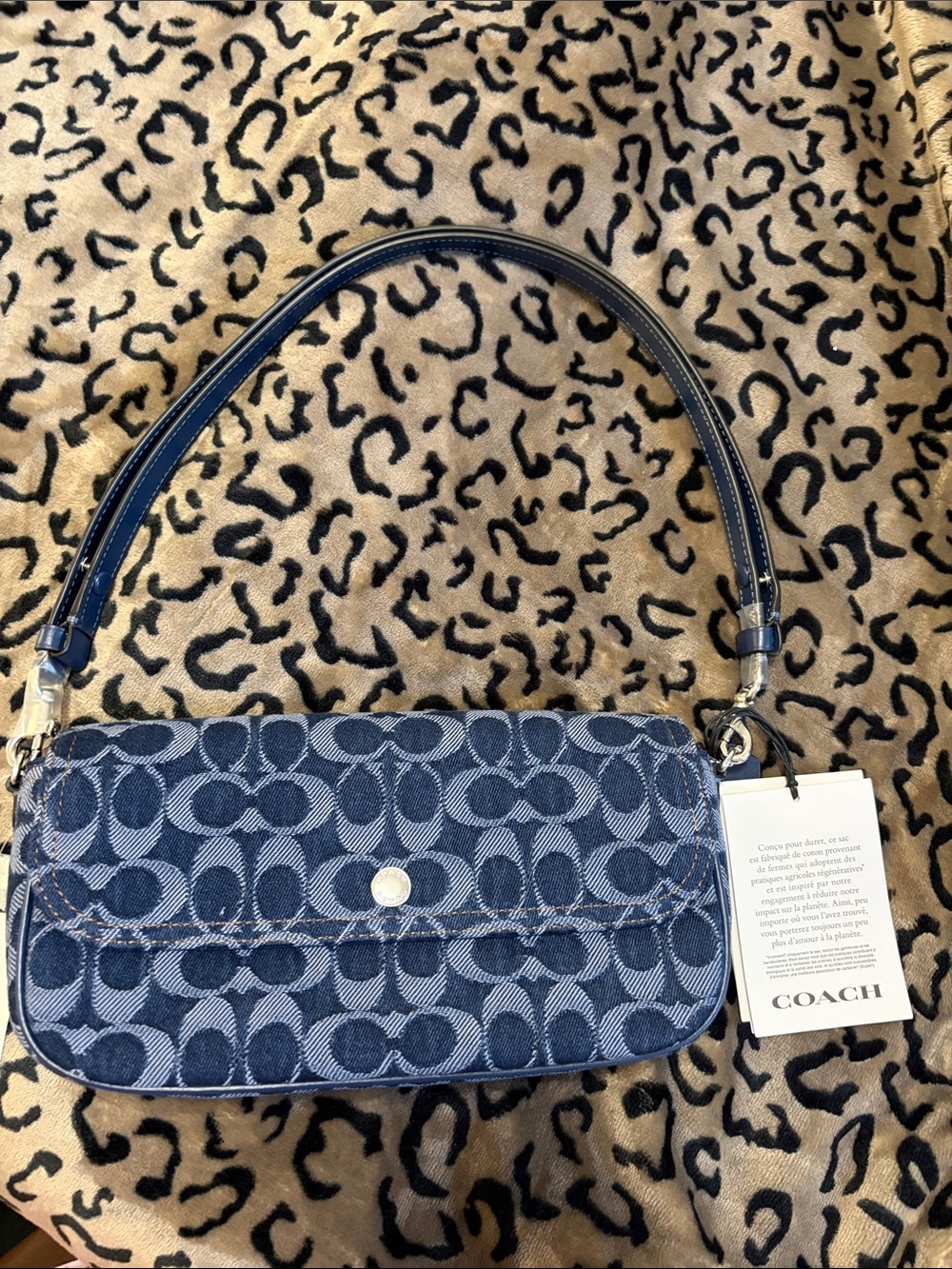 COACH Navy Signature Canvas Shoulder Bag
